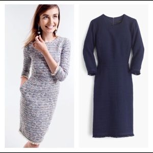 J Crew Navy Tweed with Fringe Dress 0P